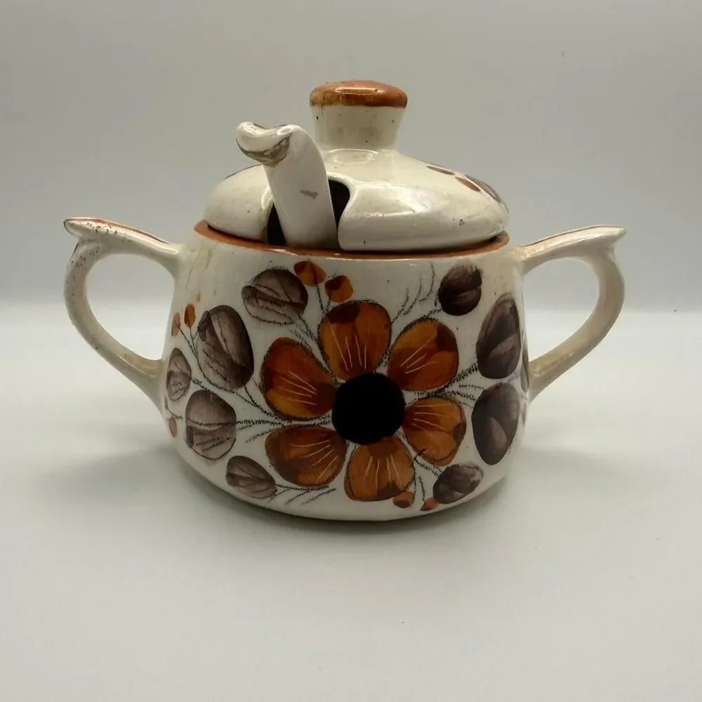 Vintage Authentic Mexican Folk Art Rare 3 piece sugar bowl set